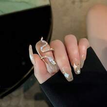 1pc Fashionable Exquisite Rhinestone Snake Shaped Adjustable Ring