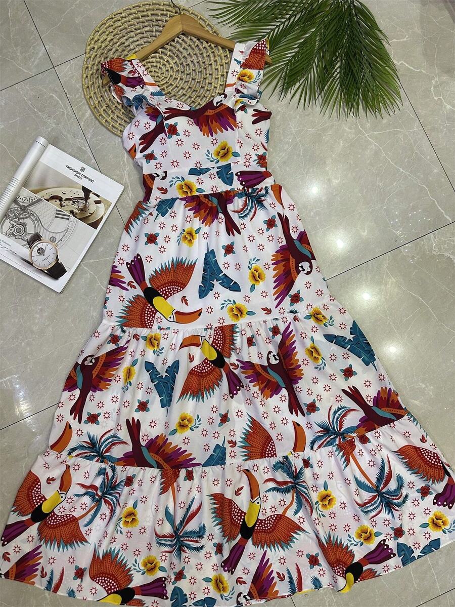 Long Dress PRINTED With Lining With Cup In Beautiful, Fashionable CREPINHO Fabric - Red and White - View 1