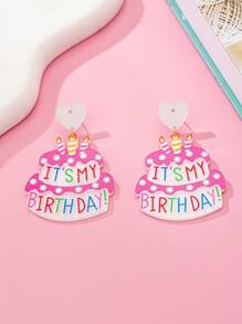 1 Paar modische handgemachte Ohrringe aus Acryl mit Kuchen- und Buchstaben-Aufdruck, einzigartiges Geschenk für Frauen