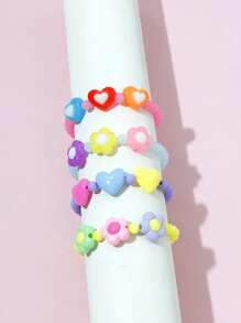4pcs/Set Cute Heart & Flower Pearl Beaded Bracelet Sets, Suitable For Daily, Holiday, Festival Wear, Random Colors