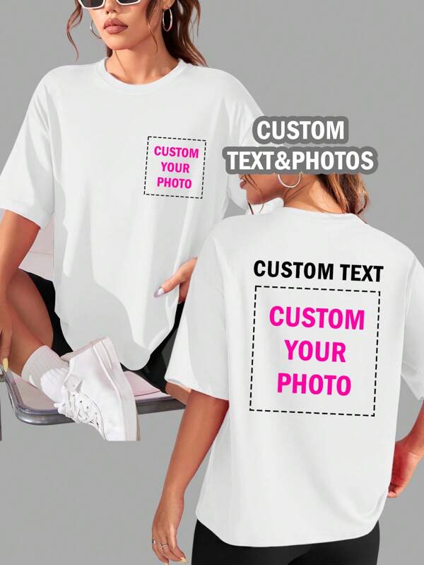 Customized Personalized Gifts, Customized Women's T-Shirts, Customized Front And Back Tops, Add Your Photos (Patterns/Logos/Family Photos/Selfies/Pets/Couple Photos), Text And Photos Can Be Added To The Back Men Basic/Street Style, Ideal Gifts For Him, Boyfriend, Family, Friends, For Birthdays, For Vacation/Holiday, For School/Competition, For Sports/Climbing