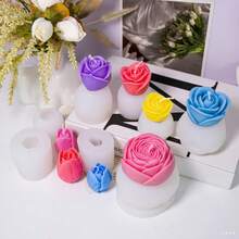 优雅的 3D 玫瑰、郁金香和牡丹硅胶模具 - 适用于蜡烛/树脂/石膏/粘土 | DIY 花卉工艺品、家居装饰和礼品制作