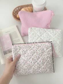 Cute Macaron Color Plaid Cosmetic Bag, Sanitary Pad Storage Bag, Pencil Case, Women's Makeup Bag, Zipper Travel Cosmetic Bag, Storage Pouch, Cute Checkered Toiletry Bag, Plaid Pattern, Large Capacity Cosmetic Organizer, Travel Skincare & Cosmetics Storage Bag, With Handle, Multi-Function Storage Bag, Portable Toiletry Travel Organizer, Travel Essential, Suitable For School, Vacation, Back To School, Women Travel Bag - Multicolor - View 7