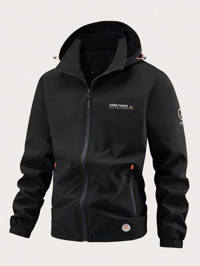 男士防水防风徒步夹克 - 户外软壳雨衣，带可拆卸兜帽和拉链口袋，透气徒步露营外套，轻便旅行登山钓鱼夹克，适合徒步旅行、背包旅行、日常探险