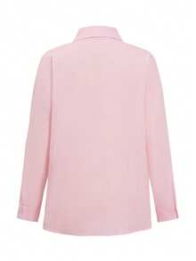 Look Polly Women's Solid Color Long Sleeve Shirt, Single Breasted Casual Fashion, Traceable Cotton Fall Women Clothes, Pocket Design, Back To School Clothes, Old Money Style Pink Top Women Christmas New Year Look Thanksgiving Shirt