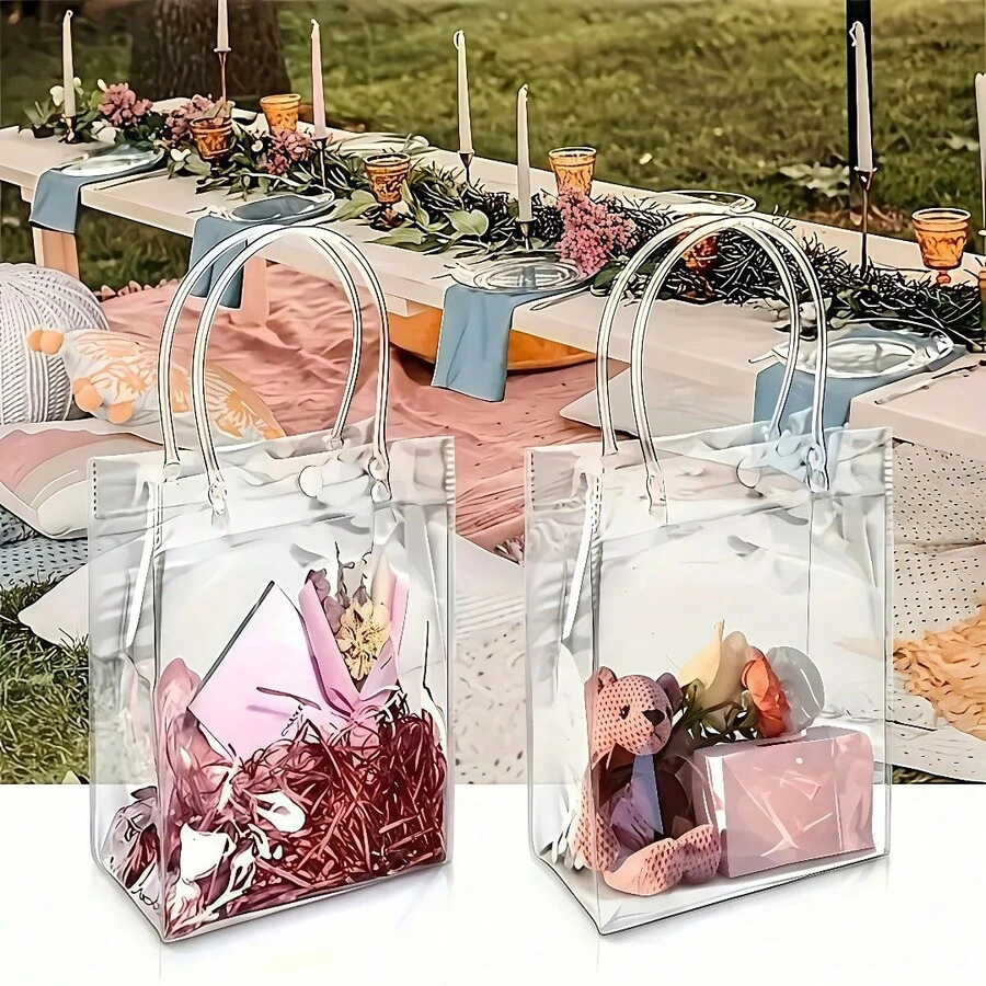 20个PVC透明手提袋、伴娘礼品袋、化妆品包装袋、鲜花袋/节日派对礼品袋、万圣节圣诞礼品袋、可重复使用的透明袋、小型企业用品、购物袋、派对袋、婚礼生日派对礼品袋、工艺袋、派对礼品 - 彩色 - 查看 1