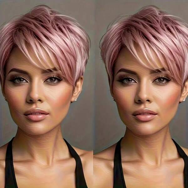 [Peluca rosa 120% de densidad] Peluca sintética recta de pelo rosa de 120% de densidad con flequillo | Peluca ChaoYa para mujeres, gorro de red rosa, fibra resistente al calor, elegante estilo para todas las etnias