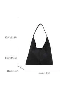 2025时尚牛仔纹理通勤托特包，极简小众设计腋下包，大容量单肩包 - 黑色 - 查看 5