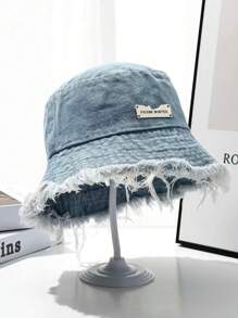 1 Peça Chapéu de Balde de Denim Lavado com Franjas Feminino, Adequado para uso diário, bom para combinar com o visual