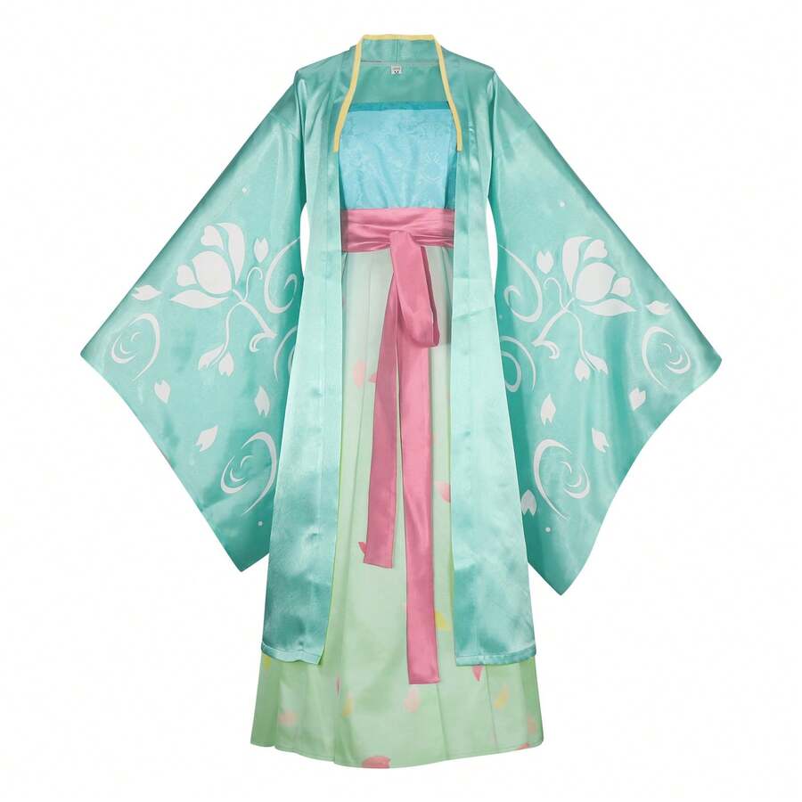 女孩的连环猫角色扮演服装，第二季，中国风汉服动漫服装万圣节 - 綠色 - 查看 1