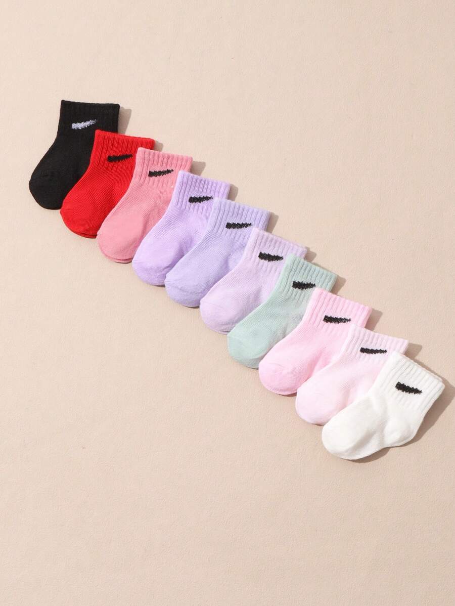 10 Pairs/Set Infants & Toddlers Random Candy Color Casual Short Elastic Mid-Calf Socks, Summer