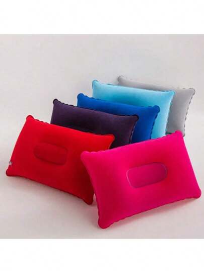 1pc Fabric Flocking Inflatable Pillow, Comfortable Inflatable Pillow, Suitable For Office, Car, Camping, Hiking And Rest - Supports Neck And Waist, High Quality, Hand Wash Only, Multi-Position Bed Pillow, PE Outer Cover, PVC Filling