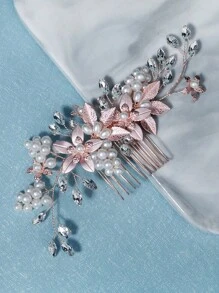 1 pièce Accessoire pour cheveux de mariée minimaliste avec perles et strass en or rose pour robe de mariée