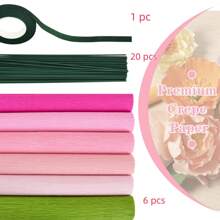 6 色皱纹纸卷，9.8 x 49 英寸宽皱纹纸，含 20 根花茎和 1 条花艺胶带，适用于生日派对、婚礼、节日装饰 - Card Mix Up - 查看 14