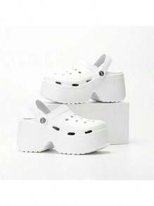Thick Sole Hollow Slippers For Women, New Summer 2025 Model, EVA Material Outdoor Beach Sandals, Non-Slip, Platform Gardening Shoes, Closed Toe, Animal Print