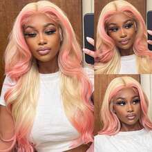 13X4 Free Part Black Green Highlights Body Wave Lace Front Wigs Pre Plucked Soft Long Wavy Hair Wigs Heat Resistant Wave Wigs Glueless Christmas Wig Long Wavy Synthetic Lace Front Wigs For Women Perfect For Daily Wear & Parties - 挑染粉色 - 查看 9