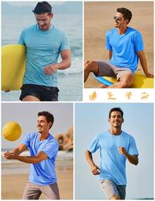 KEFITEVD Men's Rash Vest Rash Guard UV Shirts UPF 50+ Swim Top Short Sleeve Quick Dry T-Shirt For Surfing Running Hiking - White - View 8