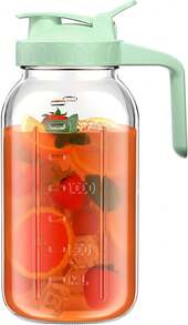 64 Oz Glass Pitcher With Lid, Large Wide Mouth Mason Jar With Pour Spout, Green Sun Tea Glass Jar For Outside, Drink Pitcher Great For Drink, Cold Beverages And Breast Milk - Army Green - View 1