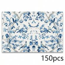 Set de 4 o 6 individuales, decoración del hogar, individual de lino estilo moderno de porcelana azul y blanca impresa, adecuado para mesas de comedor, decoración versátil de temporada en primavera, verano, otoño e invierno, individual de mesa lavable de estilo moderno, resistente al calor, resistente a las manchas, decoración de habitación, individual, posavasos, individual de mesa de cocina, decoración de fiesta, decoración del hogar, regalo ideal