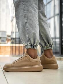 Men's Retro Fashion Solid Color PU Leather Lace-Up Casual Shoes, Daily Wear Student Versatile Commuter Unisex Outdoor Sports Skateboard Sneaker