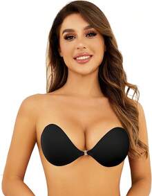 Sticky Adhesive Silicone Push Up Invisible Bra - Backless, Strapless For Women With Nipple Covershalloween - Light Black - View 11