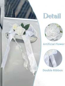 4 piezas de ramo de flores artificiales para coche, decorado con lazo de cinta, adecuado para decorar la puerta del coche, el espejo retrovisor, el tirador de la puerta, la silla, el centro de la mesa, decoración para fiesta de cumpleaños