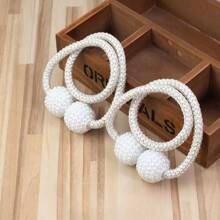 2 pièces Embrasse de rideau magnétique avec ornements de fausse perle - Boucles de corde en polyester classiques pour la décoration de la maison et de la pièce, accessoires élégants de traitement des fenêtres, rideaux pour le salon, le rangement des bébés