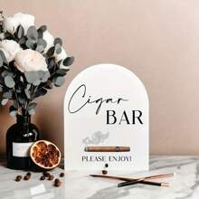 Cartel de bar de puros minimalista de acrílico blanco, con letra negra y diseño de humo - Decoración para recepción de bodas, despedida de soltero, centro de mesa de salón de puros, decoración para eventos de adultos sin electricidad | Pieza decorativa elegante | Artículo decorativo duradero