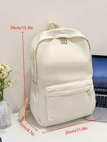 Minimalist Solid Color Multi-Functional Large Capacity Student Backpack, Back To School Essential, College Essential Backpack - White - View 9