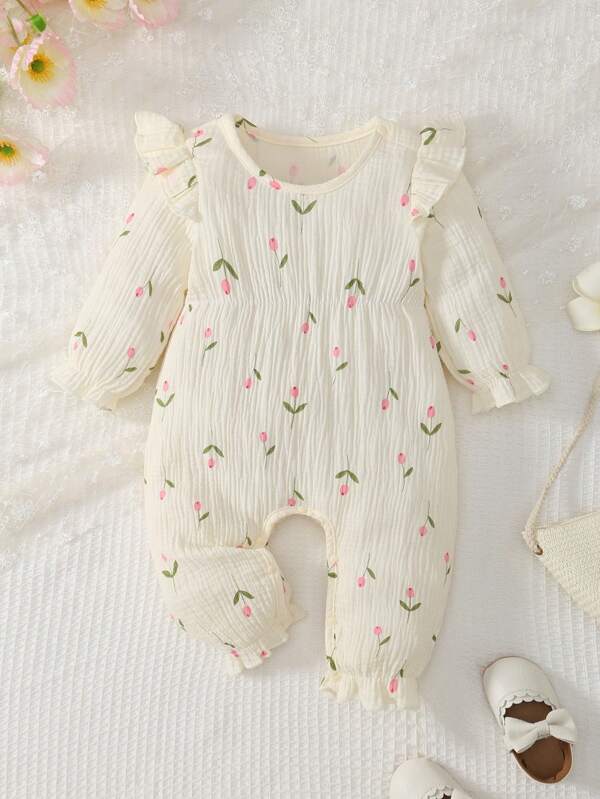 Casual pastorale retro outdoor jumpsuit voor babymeisjes, schattig voor baby's en peuters, lente/herfst