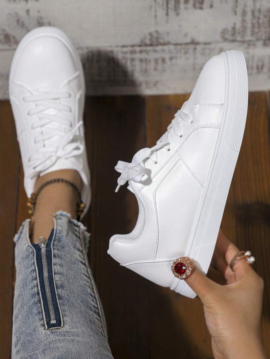 scarpi sportivi bianche casual da donna per primavera/autunno, scarpe da ginnastica piatte antiscivolo, scarpe da corsa sportive versatili