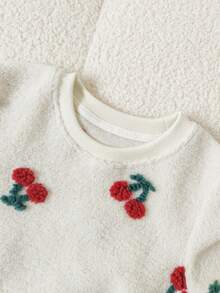 Chatreadl Kleine Mädchen 2-teiliges Set, süß mit 3D Kirschplüsch, Langarm und Hose, Lässig Rundhals Anzug, Hauskleidung geeignet für Herbst und Winter