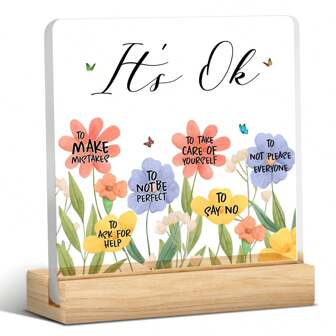 Accesorios de decoración para escritorio de oficina para mujeres, regalos inspiradores para mujeres con citas sobre salud mental, letrero acrílico, regalos de Navidad, cumpleaños, apreciación, ánimo para amigas y compañeras de trabajo, Letrero "Está bien"