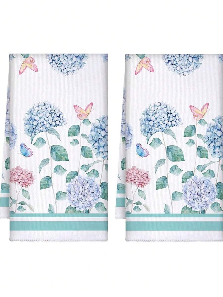 2 Pcs Wildflower Kitchen Towels, 16x24 Inch Vintage Hand Towels Absorbent Plant Floral Dish Towels, Farmhouse Kitchen Bathroom Decorations - Cây tú cầu - Xem 1