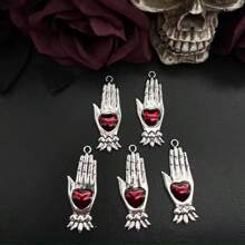 5pcs Heart Shape Palm Charms Fatima Hamsa Hand Traditonal Corazon Pendants DIY Handmade Jewelry Making Accessories