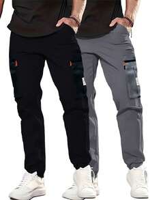 1pc Men's Autumn/Winter Casual Cargo Pants, Straight Leg Multi-Pocket Outdoor Trousers - Black - View 1