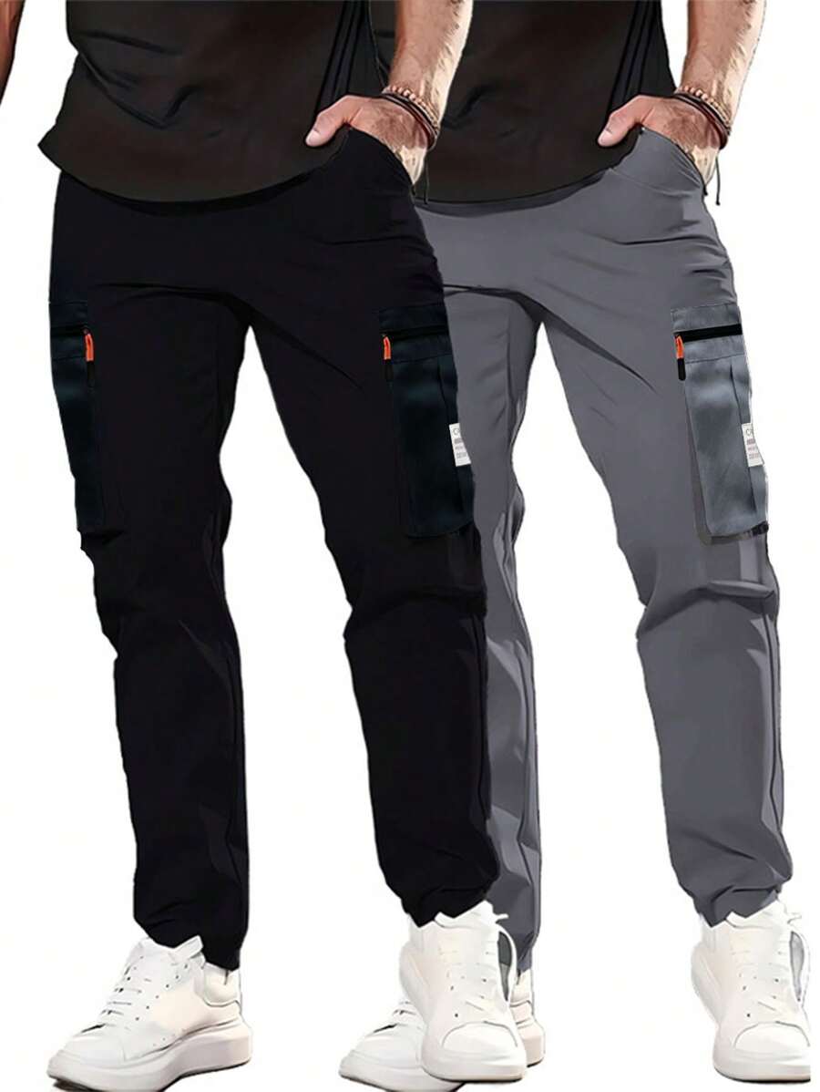 1pc Men's Autumn/Winter Casual Cargo Pants, Straight Leg Multi-Pocket Outdoor Trousers - Black - View 1