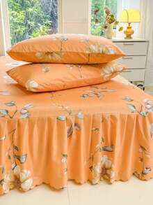 3件套（1件床裙，2件枕套）荷叶边印花床裙，全覆盖防尘罩，裙边床裙三件套，褶皱床裙配2个枕套床上用品套装 - 蔓雅 - 查看 6