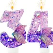 Mermaid Party 0-9 Number Candles, 1-100 Years Old Birthday Candles, Glitter Series, Birthday Cake Candles, Baking Candles, Atmosphere Decor, Suitable For Birthday Party, Housewarming Party, Anniversary, Wedding Party, Mermaid Theme Party Cake Decoration