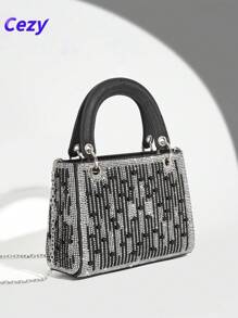 Cezy Bolso de mano elegante con decoración de strass, embrague de fiesta elegante para mujer, adecuado para fiestas, eventos y reuniones