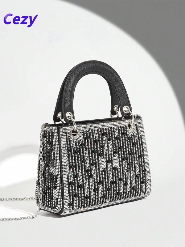 Cezy Bolso de mano elegante con decoración de strass, embrague de fiesta elegante para mujer, adecuado para fiestas, eventos y reuniones