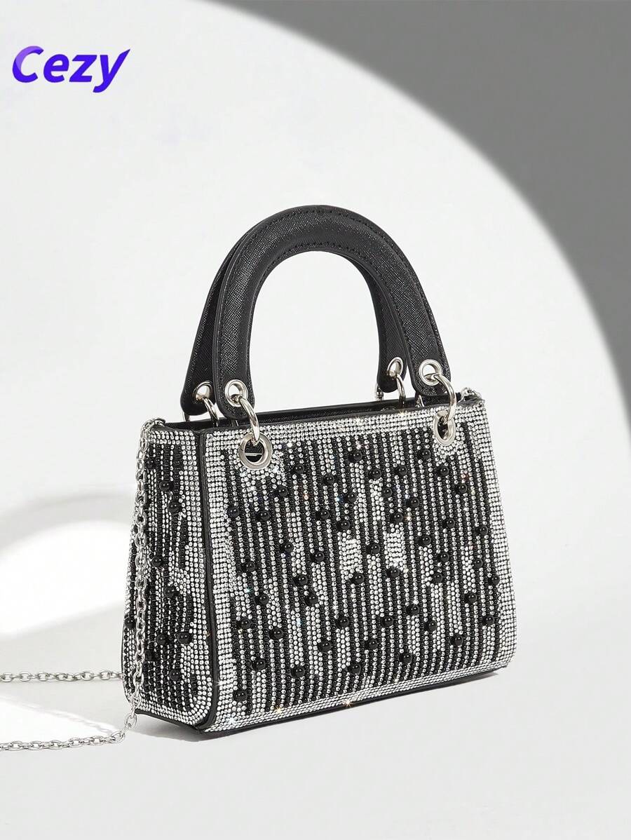 Cezy Bolso de mano elegante con decoración de strass, embrague de fiesta elegante para mujer, adecuado para fiestas, eventos y reuniones