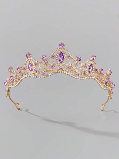 1件优雅花朵水晶皇冠，适合生日、婚礼、派对、女孩礼物、公主主题派对、游乐园等场合，时尚、奢华、甜美可爱，是一款绝佳的发饰。