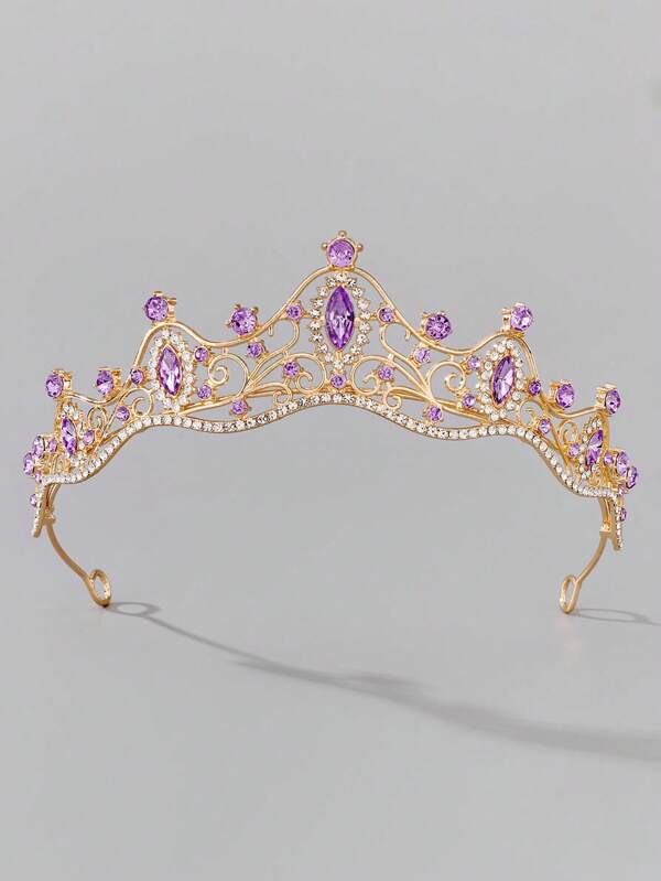 1pc Elegant Flower Design Crystal Crown, Suitable For Birthday, Wedding Flower Girl, Party, Girls Gift, Princess Theme Party, Amusement Park, Fashionable High-End Luxurious Decor Hair Accessory For Teenagers