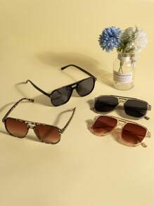 双梁方形大框欧美流行时尚眼镜，复古铆钉装饰遮阳眼镜外出装户外海滩海边度假礼物送给家人和朋友 - 彩色 - 查看 7