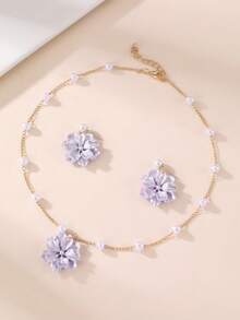 3pcs/12pcs Girls Flower & Pearl Necklace And Earring Set - Multicolor - View 6