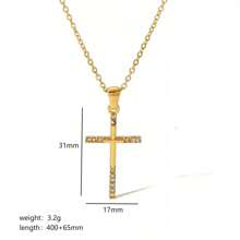 1pc Fashionable Cubic Zirconia Cross Stainless Steel Pendant Necklace, Suitable For Daily Wear, Party And Casual
