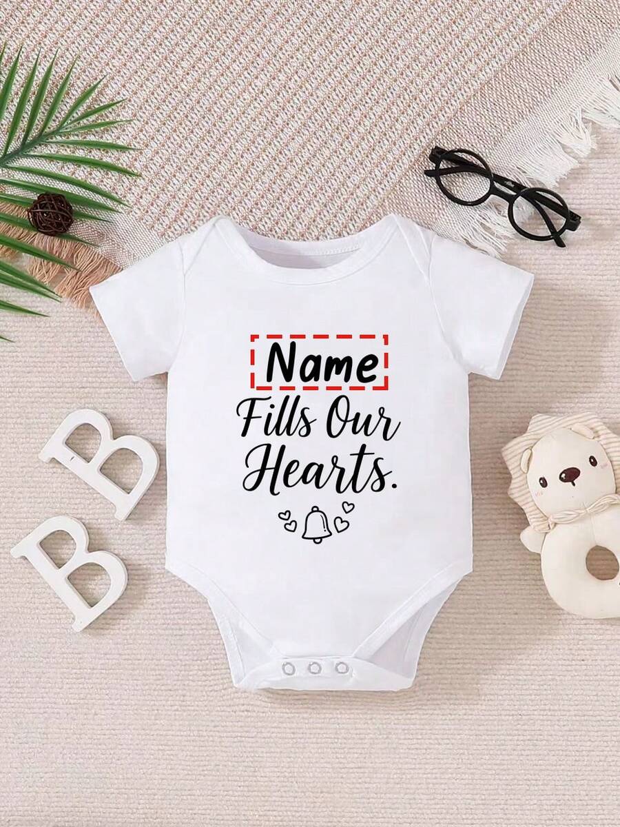 [Customized] Personalized Name Baby Girl Bodysuit Short Sleeve, Cute Casual Bodysuit - White Round Neck Style, Comfortable & Breathable - White - View 1