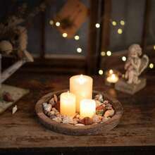 1个圆形木质托盘，家居装饰竹盘，烛台，收纳托盘，可用于盛放洗手液、沐浴露、洗发水、盆栽植物、糖果、零食、咖啡、饮料、杯子、调味品、洗漱用品，适用于家庭、客厅、办公室、厨房、浴室、餐厅、咖啡馆、饮品店、万圣节/圣诞节/节日/派对装饰 - 棕色 - 查看 3