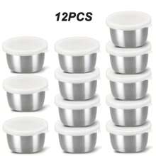 2/4/6/8/12 Pcs 304 Stainless Steel Salad Dressing Containers - 1.35 Oz Portable Sauce Cups With Leakproof Clear Lids, Reusable Seasoning Jars For Bento/Work/School/Picnic/Outdoor Activities/Travel/Back To School Accessories